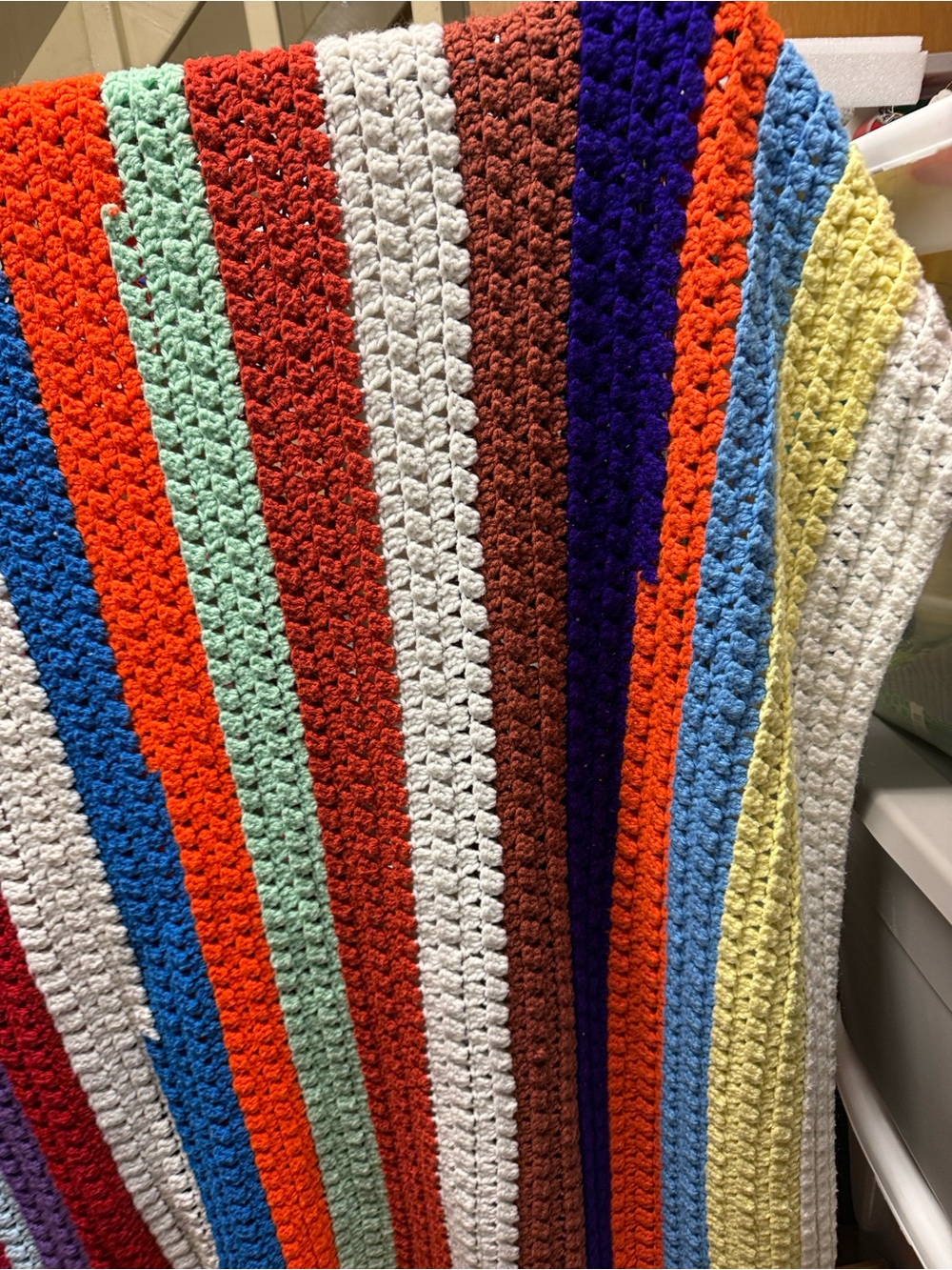 Scrap Acrylic Handmade Multicolor Crochet Quilt - Striped Colorful Throw